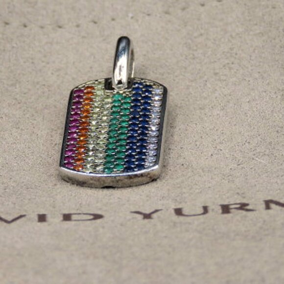 David Yurman Unisex 27mm Streamline Rainbow Dog Tag Pendant w/ 22" DY chain - Picture 4 of 12